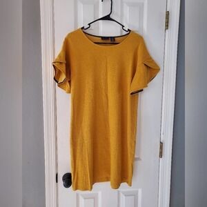 Amaryllis Mustard Yellow Sheath Dress Flutter Sleeve Small